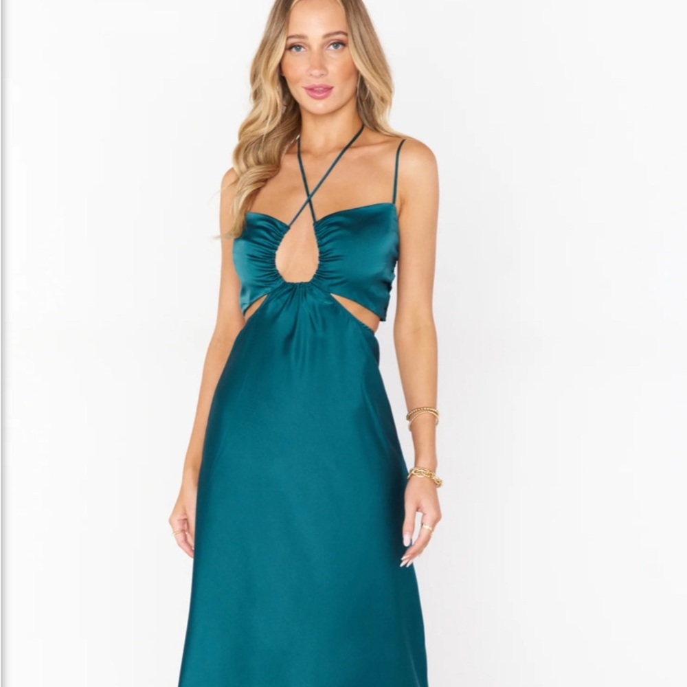 Show Me Your Mumu Codie Cut Out Dress in Jade Luxe Satin XXL